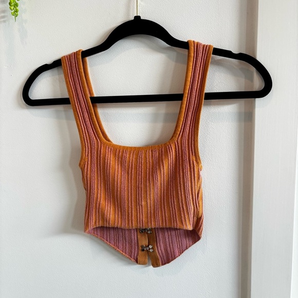 Urban Outfitters Jada Knit Corset Tank Top Burnt Orange Pink Striped Womens XS - Picture 6 of 12